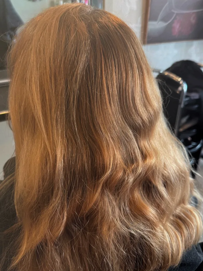 Warm honey blonde balayage waves, Christchurch